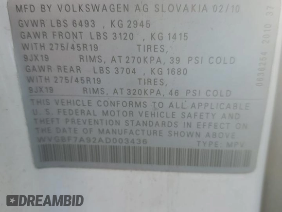 2010 Volkswagen Touareg VR6 with VIN WVGBF7A92AD003436, listed as a Copart auction lot 87545585 with 145,716 mi miles and Clean Title. Bid and sale history available at DreamBid. Image 13.