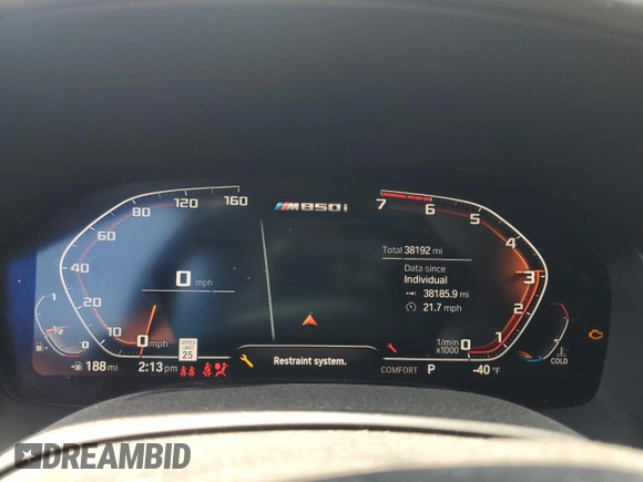 2019 BMW 8 Series M850i xDrive z VIN WBAFY4C54KBX39166, wystawiony jako Copart lot #58597925 z przebiegiem 38 192 mil mil oraz Szkoda całkowita • Salvage title. Historia ofert i sprzedaży dostępna na DreamBid. Obrazek 9.
