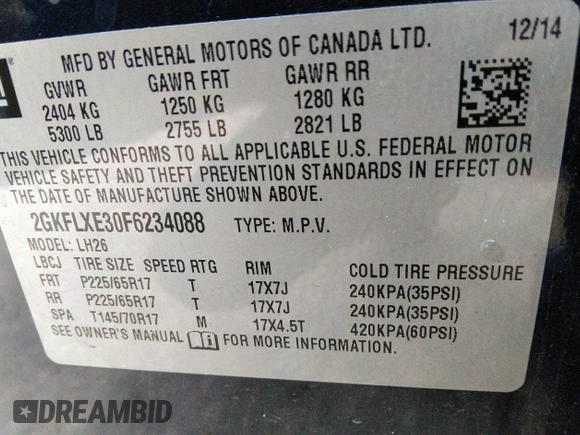 2015 GMC Terrain SLT with VIN 2GKFLXE30F6234088, listed as a IAAI auction lot 40737862 with 99,616 mi miles and . Bid and sale history available at carsss.com. Image 9.
