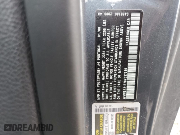 2008 Volkswagen Eos Turbo z VIN WVWBA71F78V037336, wystawiony jako Copart lot #49514235 z przebiegiem 145 204 mil mil oraz Szkoda całkowita • Salvage title. Historia ofert i sprzedaży dostępna na DreamBid. Obrazek 14.