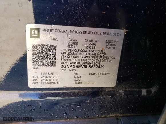2020 Chevrolet Equinox LS with VIN 3GNAXSEV6LS632439, listed as a Copart auction lot 75980834 with 0 mi miles and Salvage Title. Bid and sale history available at carsss.com. Image 13.