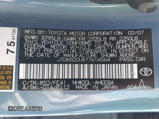 2007 Toyota Prius with VIN JTDKB20U877616564, listed as a IAAI auction lot 42410078 with 335,498 mi miles and . Bid and sale history available at DreamBid. Image 9.