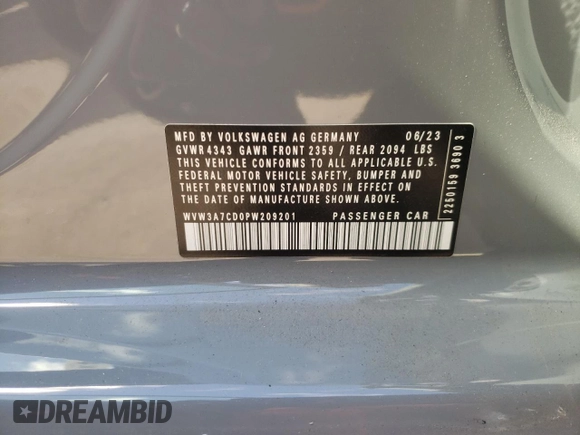 2023 Volkswagen GTI SE с VIN WVW3A7CD0PW209201, выставлен на аукционе Copart как лот 76271464 с пробегом Не указан миль и Списание • Salvage title. История ставок и продаж доступна на DreamBid. Изображение 12.