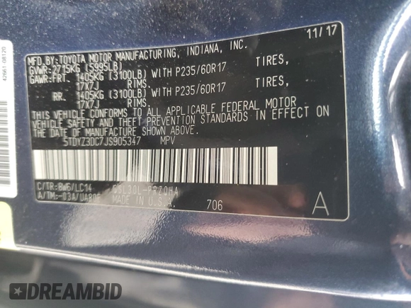 2018 Toyota Sienna XLE Auto Access Seat with VIN 5TDYZ3DC7JS905347, listed as a Copart auction lot 51348005 with 90,476 mi miles and Salvage Title. Bid and sale history available at carsss.com. Image 13.