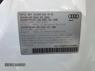 2015 Audi SQ5 Premium Plus with VIN WA1CGAFP2FA090090, listed as a Copart auction lot 62202475 with 148,684 mi miles and Salvage title. Bid and sale history available at DreamBid. Image 13.