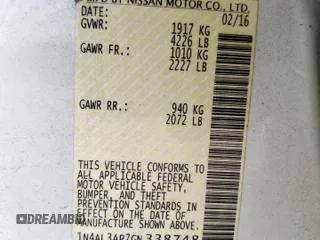 2016 Nissan Altima S with VIN 1N4AL3AP7GN338748, listed as a Copart auction lot 57432575 with 138,315 mi miles and Salvage title. Bid and sale history available at DreamBid. Image 13.