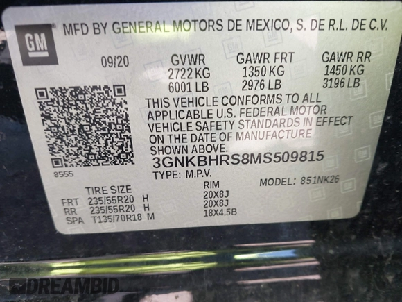 2021 Chevrolet Blazer LT with VIN 3GNKBHRS8MS509815, listed as a IAAI auction lot 42198300 with 71,282 mi miles and . Bid and sale history available at DreamBid. Image 9.