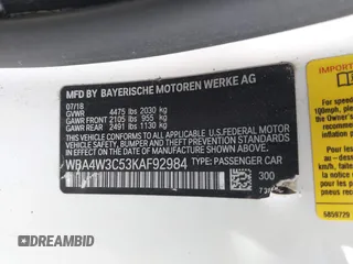 2019 BMW 4 Series 430i with VIN WBA4W3C53KAF92984, listed as a IAAI auction lot 41808009 with 42,773 mi miles and . Bid and sale history available at DreamBid. Image 9.