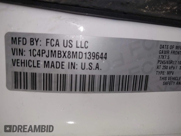 2021 Jeep Cherokee Trailhawk with VIN 1C4PJMBX8MD139644, listed as a IAAI auction lot 42419334 with 68,333 mi miles and . Bid and sale history available at DreamBid. Image 9.