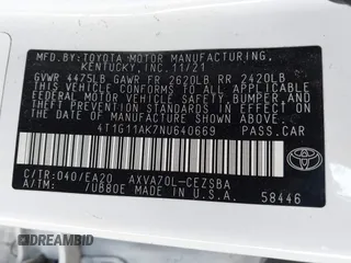 2022 Toyota Camry SE with VIN 4T1G11AK7NU640669, listed as a IAAI auction lot 41860599 with 111,515 mi miles and . Bid and sale history available at DreamBid. Image 9.
