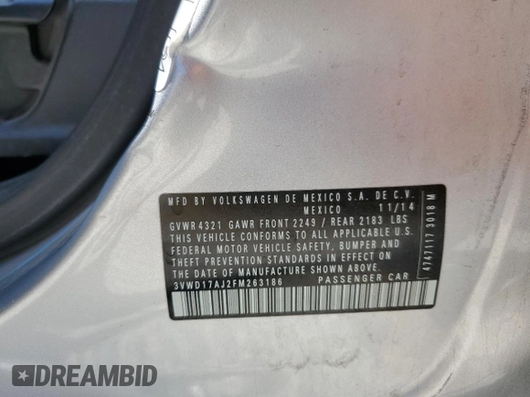 2015 Volkswagen Jetta SE z VIN 3VWD17AJ2FM263186, wystawiony jako Copart lot #57437705 z przebiegiem 106 760 mil mil oraz Szkoda całkowita • Salvage title. Historia ofert i sprzedaży dostępna na DreamBid. Obrazek 12.