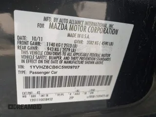 2012 Mazda 6 S Grand Touring with VIN 1YVHZ8CB6C5M09707, listed as a IAAI auction lot 41792323 with 174,070 mi miles and . Bid and sale history available at DreamBid. Image 9.