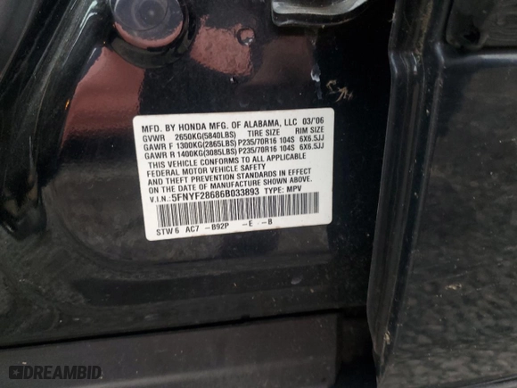 2006 Honda Pilot EX-L with RES with VIN 5FNYF28686B033893, listed as a Copart auction lot 85719224 with 215,467 mi miles and Salvage Title. Bid and sale history available at carsss.com. Image 13.