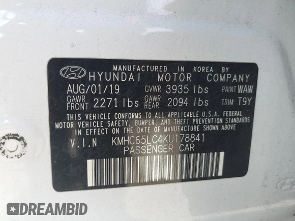2019 Hyundai Ioniq Blue with VIN KMHC65LC4KU178841, listed as a Copart auction lot 55676285 with 172,466 mi miles and Clean Title. Bid and sale history available at DreamBid. Image 12.