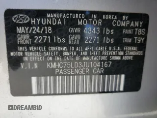 2018 Hyundai Ioniq Limited z VIN KMHC75LD3JU104167, wystawiony jako Copart lot #58907805 z przebiegiem Nie podano mil oraz Szkoda całkowita • Salvage title. Historia ofert i sprzedaży dostępna na DreamBid. Obrazek 13.