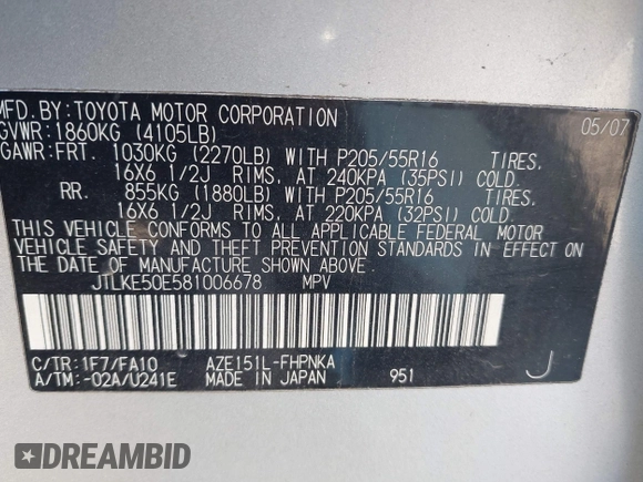 2008 Scion xB with VIN JTLKE50E581006678, listed as a IAAI auction lot 42102508 with 170,982 mi miles. Bid and sale history available at carsss.com. Image 9.