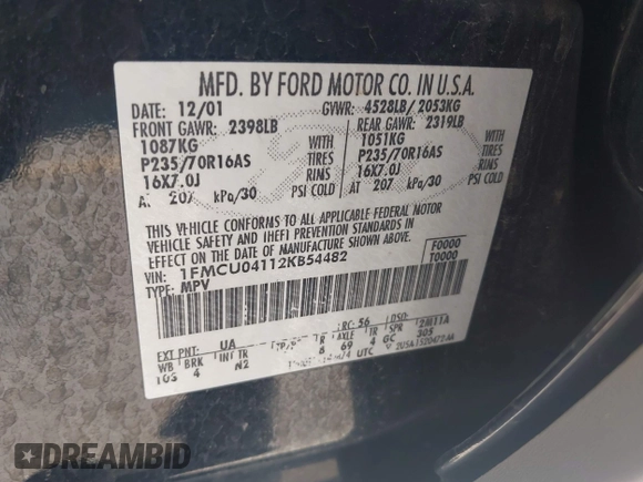 2002 Ford Escape XLT Choice с VIN 1FMCU04112KB54482, выставлен на аукционе IAAI как лот 42391708 с пробегом 212 729 миль миль и . История ставок и продаж доступна на DreamBid. Изображение 9.