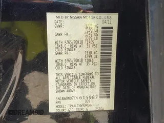 2012 Nissan Armada SV z VIN 5N1BA0ND7CN615987, wystawiony jako IAAI lot #41892790 z przebiegiem Nie podano mil oraz . Historia ofert i sprzedaży dostępna na DreamBid. Obrazek 9.