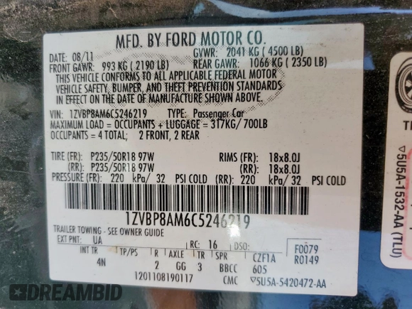 2012 Ford Mustang Premium z VIN 1ZVBP8AM6C5246219, wystawiony jako Copart lot #61443795 z przebiegiem 98 794 mil mil oraz Szkoda całkowita • Salvage title. Historia ofert i sprzedaży dostępna na DreamBid. Obrazek 12.