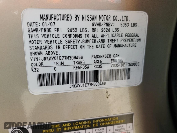 2007 Infiniti M Sport z VIN JNKAY01E77M309456, wystawiony jako Copart lot #60233465 z przebiegiem 120 858 mil mil oraz Szkoda całkowita • Salvage title. Historia ofert i sprzedaży dostępna na DreamBid. Obrazek 12.