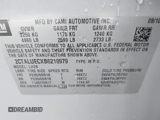 2011 GMC Terrain SLT-1 with VIN 2CTALUECXB6210979, listed as a IAAI auction lot 42097374 with 195,339 mi miles and . Bid and sale history available at carsss.com. Image 9.
