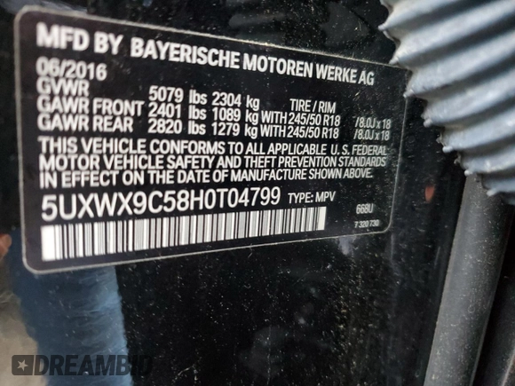 2017 BMW X3 xDrive28i with VIN 5UXWX9C58H0T04799, listed as a Copart auction lot 86836454 with 125,992 mi miles and Salvage Title. Bid and sale history available at DreamBid. Image 13.