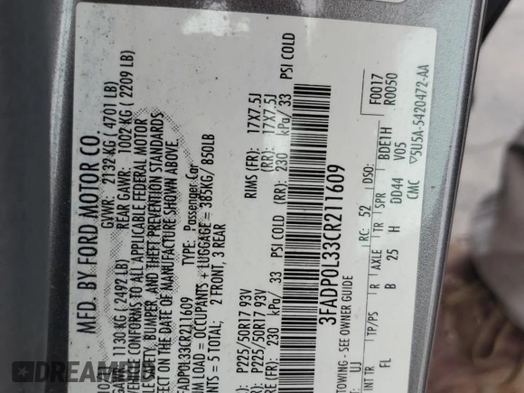 2012 Ford Fusion Hybrid z VIN 3FADP0L33CR211609, wystawiony jako Copart lot #60873005 z przebiegiem 144 474 mil mil oraz Szkoda całkowita • Salvage title. Historia ofert i sprzedaży dostępna na DreamBid. Obrazek 13.