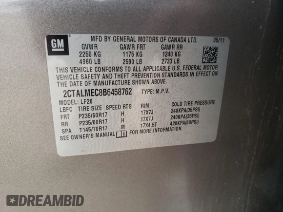 2011 GMC Terrain SLE-1 with VIN 2CTALMEC8B6458762, listed as a Copart auction lot 48260375 with 116,452 mi miles and Clean title. Bid and sale history available at DreamBid. Image 15.