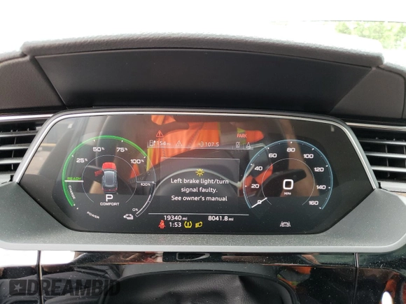 2019 Audi e-tron Premium Plus with VIN WA1LAAGE7KB024699, listed as a Copart auction lot 53759883 with 19,340 mi miles. Bid and sale history available at carsss.com. Image 9.