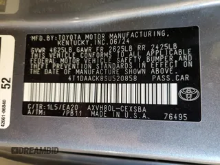 2025 Toyota Camry LE with VIN 4T1DAACK8SU520858, listed as a Copart auction lot 55131795 with 17,595 mi miles and Clean Title. Bid and sale history available at carsss.com. Image 13.