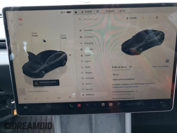 2025 Tesla Model 3 Long Range with VIN 5YJ3E1EA2SF995505, listed as a Copart auction lot 56682745 with 783 mi miles and Salvage title. Bid and sale history available at DreamBid. Image 9.