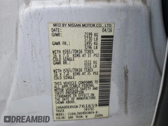 2016 Nissan Frontier S z VIN 1N6AD0ERXGN761659, wystawiony jako Copart lot #50616805 z przebiegiem 100 844 mil mil oraz Szkoda całkowita • Salvage title. Historia ofert i sprzedaży dostępna na DreamBid. Obrazek 12.