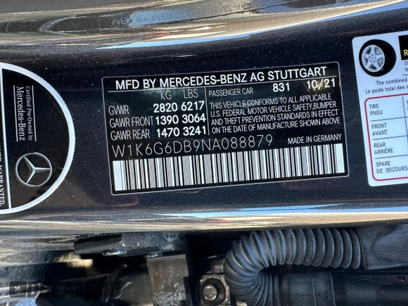 2022 Mercedes-Benz S-Class S 500 with VIN W1K6G6DB9NA088879, listed as a Copart auction lot 44387975 with 49,053 mi miles and Clean Title. Bid and sale history available at carsss.com. Image 10.