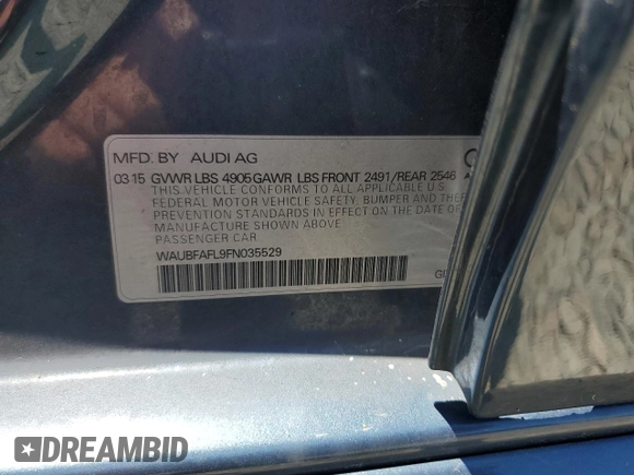 2015 Audi A4 Premium z VIN WAUBFAFL9FN035529, wystawiony jako Copart lot #56427885 z przebiegiem 73 288 mil mil oraz Szkoda całkowita • Salvage title. Historia ofert i sprzedaży dostępna na DreamBid. Obrazek 13.
