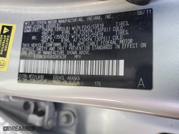 2011 Toyota Highlander Limited with VIN 5TDDK3EH5BS085638, listed as a Copart auction lot 46778235 with 246,209 mi miles and Salvage Title. Bid and sale history available at carsss.com. Image 13.