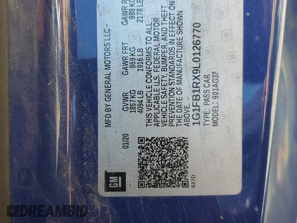 2020 Chevrolet Camaro 1LS z VIN 1G1FB1RX9L0126770, wystawiony jako Copart lot #49124375 z przebiegiem 60 283 mil mil oraz Szkoda całkowita • Salvage title. Historia ofert i sprzedaży dostępna na DreamBid. Obrazek 12.