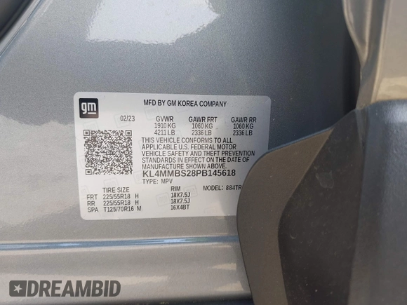 2023 Buick Encore GX Preferred with VIN KL4MMBS28PB145618, listed as a IAAI auction lot 42383270 with 6,788 mi miles and . Bid and sale history available at DreamBid. Image 9.