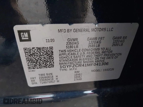 2021 Cadillac XT4 FWD Premium Luxury with VIN 1GYFZCR41MF041306, listed as a IAAI auction lot 41143747 with 53,116 mi miles. Bid and sale history available at carsss.com. Image 9.