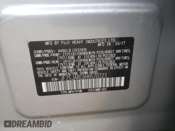 2017 Subaru Forester Limited with VIN JF2SJARC6HH570723, listed as a Copart auction lot 69895842 with 102,631 mi miles. Bid and sale history available at carsss.com. Image 15.