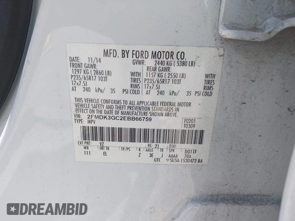 2014 Ford Edge SE with VIN 2FMDK3GC2EBB66759, listed as a IAAI auction lot 42700680 with 235,326 mi miles and . Bid and sale history available at DreamBid. Image 9.