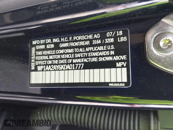 2019 Porsche Cayenne z VIN WP1AA2AY6KDA01777, wystawiony jako IAAI lot #42340596 z przebiegiem 86 921 mil mil oraz . Historia ofert i sprzedaży dostępna na DreamBid. Obrazek 9.