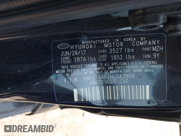 2017 Hyundai Accent SE z VIN KMHCT4AE1HU342868, wystawiony jako IAAI lot #42403205 z przebiegiem 54 890 mil mil oraz . Historia ofert i sprzedaży dostępna na DreamBid. Obrazek 9.