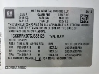 2016 GMC Acadia SLT with VIN 1GKKRRKD7GJ333128, listed as a Copart auction lot 47229555 with 143,688 mi miles and Salvage Title. Bid and sale history available at carsss.com. Image 15.