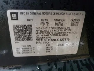 2020 GMC Sierra 1500 SLT with VIN 3GTU9DED9LG427879, listed as a Copart auction lot 44210895 with 45,414 mi miles and Salvage Title. Bid and sale history available at carsss.com. Image 12.