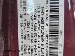 2008 Honda Accord EX-L z VIN 1HGCP36838A041687, wystawiony jako Copart lot #52078095 z przebiegiem 190 102 mil mil oraz Szkoda całkowita • Salvage title. Historia ofert i sprzedaży dostępna na DreamBid. Obrazek 13.