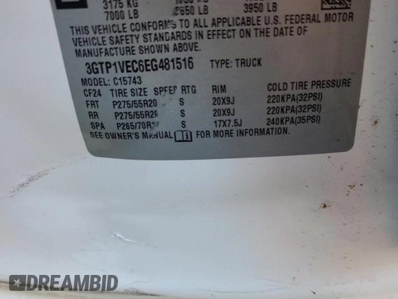 2014 GMC Sierra 1500 SLT with VIN 3GTP1VEC6EG481516, listed as a Copart auction lot 47084865 with 161,554 mi miles and Salvage title. Bid and sale history available at DreamBid. Image 12.