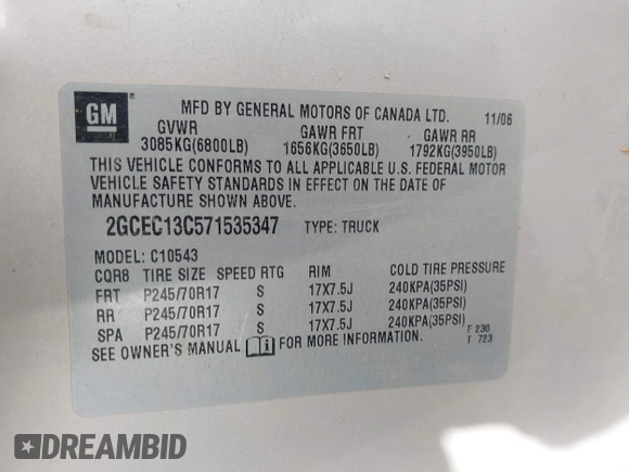 2007 Chevrolet Silverado 1500 Work Truck with VIN 2GCEC13C571535347, listed as a IAAI auction lot 41272098 with 350,157 mi miles and . Bid and sale history available at DreamBid. Image 9.