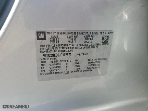 2018 GMC Sierra 1500 SLT with VIN 3GTU2NEC6JG107675, listed as a Copart auction lot 49834485 with 174,127 mi miles and Salvage Title. Bid and sale history available at carsss.com. Image 12.