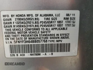 2011 Honda Pilot EX-L with VIN 5FNYF3H64BB057768, listed as a Copart auction lot 69327874 with 247,744 mi miles and Salvage Title. Bid and sale history available at carsss.com. Image 13.