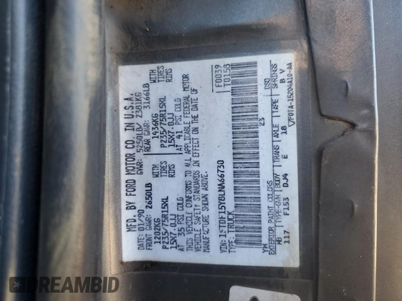 1990 Ford F-150 "S" with VIN 1FTDF15Y8LNA66730, listed as a Copart auction lot 72320024 with 41,844 mi miles and Salvage Title. Bid and sale history available at carsss.com. Image 13.